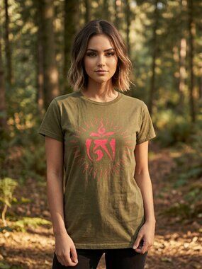 Tibetan Om Symbol Painted Tee: 100% Organic Cotton T Shirt For Women